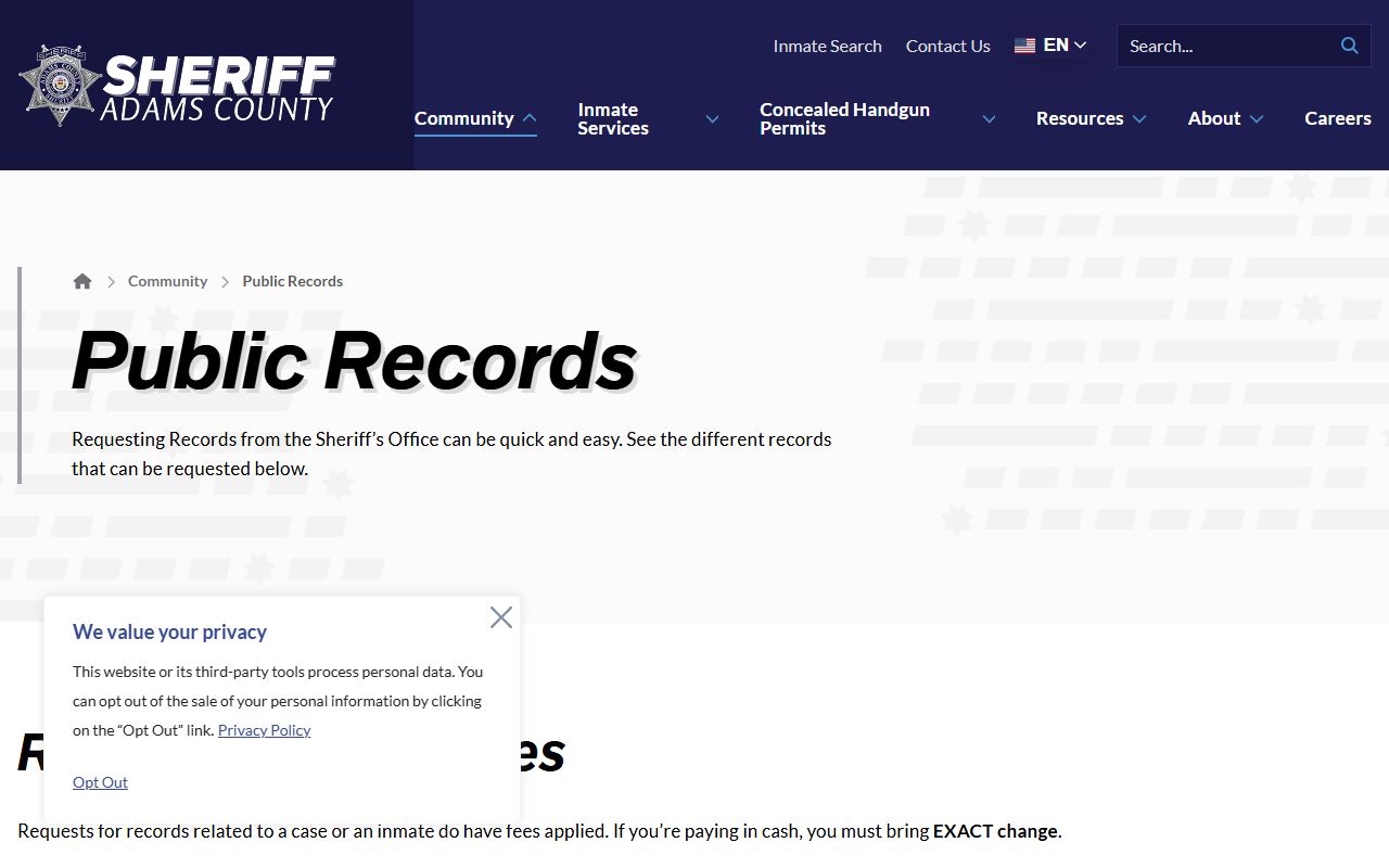 Adams County 72 Hour Booking image showing the county sheriff's office