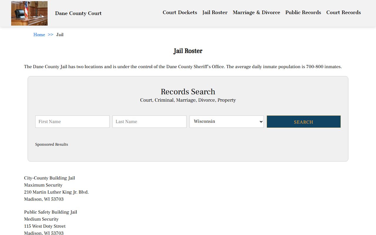 Dane County 72 Hour Booking jail search image